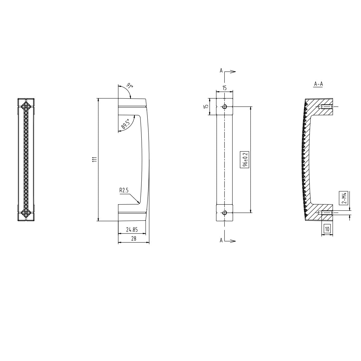 Technische Zeichnung Chantrea Bügelgriff BA 96 mm