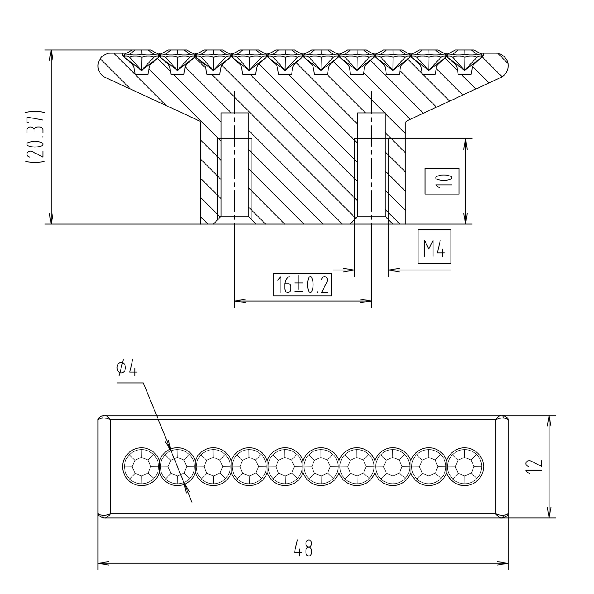 Technische Zeichnung Design-Kristall-Möbelknopf Cybill 16 mm