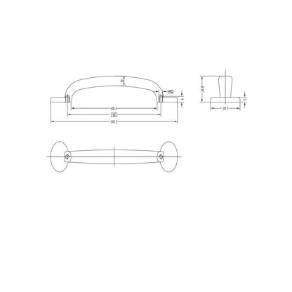 Technische Zeichnung Design-Bügelgriff Febe 96 mm
