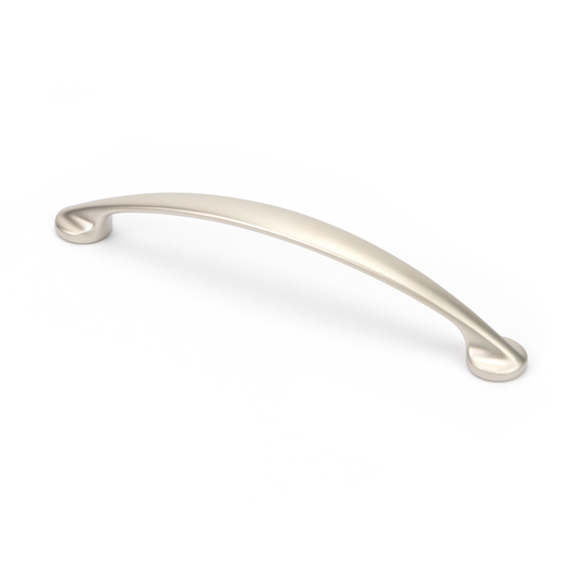 Design-Bogengriff Fiala 128 mm in Nickel matt galvanisiert auf weißem Hintergrund