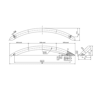Technische Zeichnung Haustürgriff Verto mit Lochabstand 500 mm