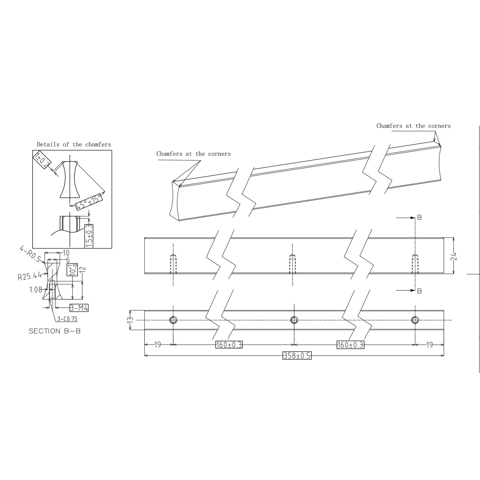 Technische Zeichnung Griffleiste Ilex 320 mm
