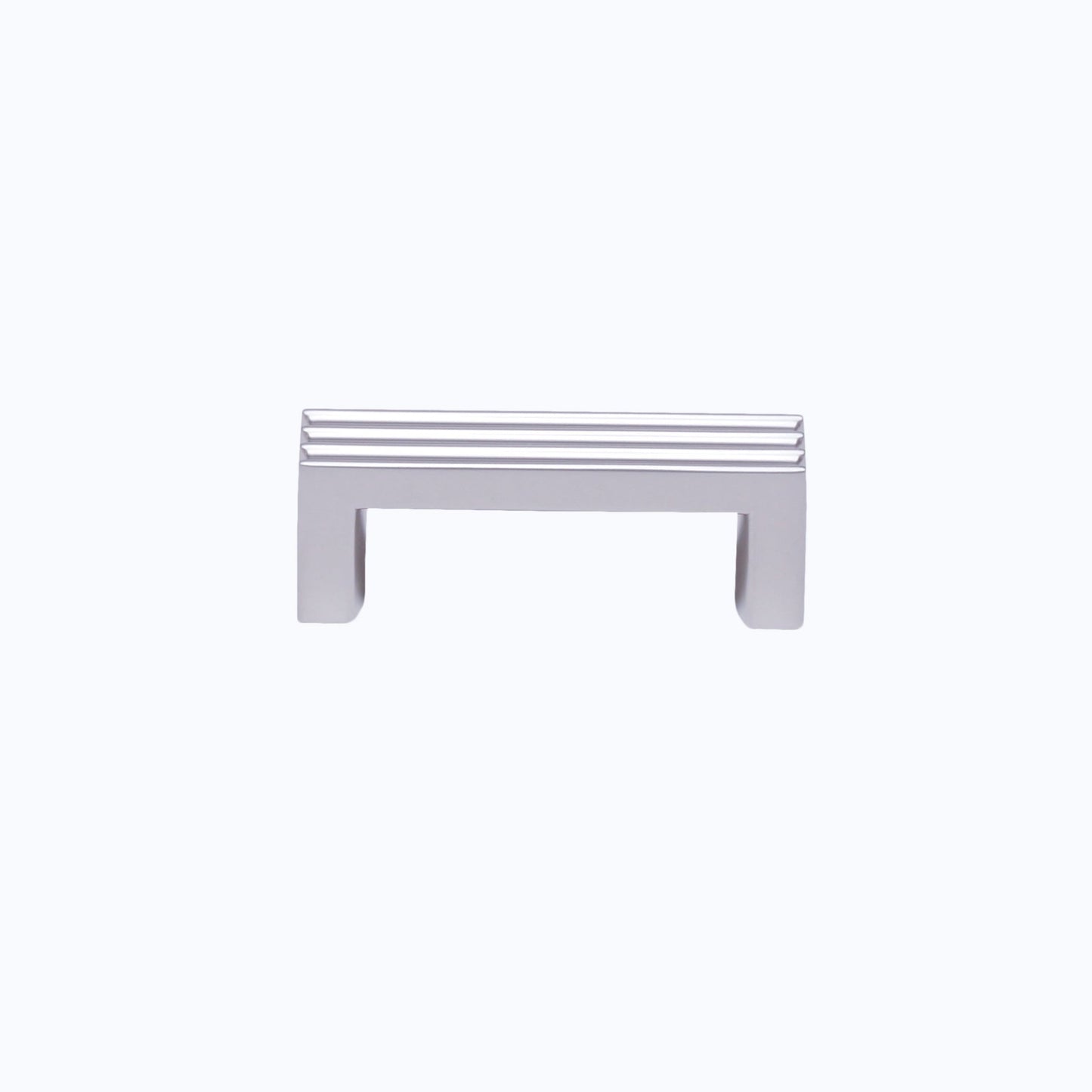Design-Bügelgriff Kamala 64 mm in Nickel matt galvanisiert, frontale Ansicht auf weißem Hintergrund