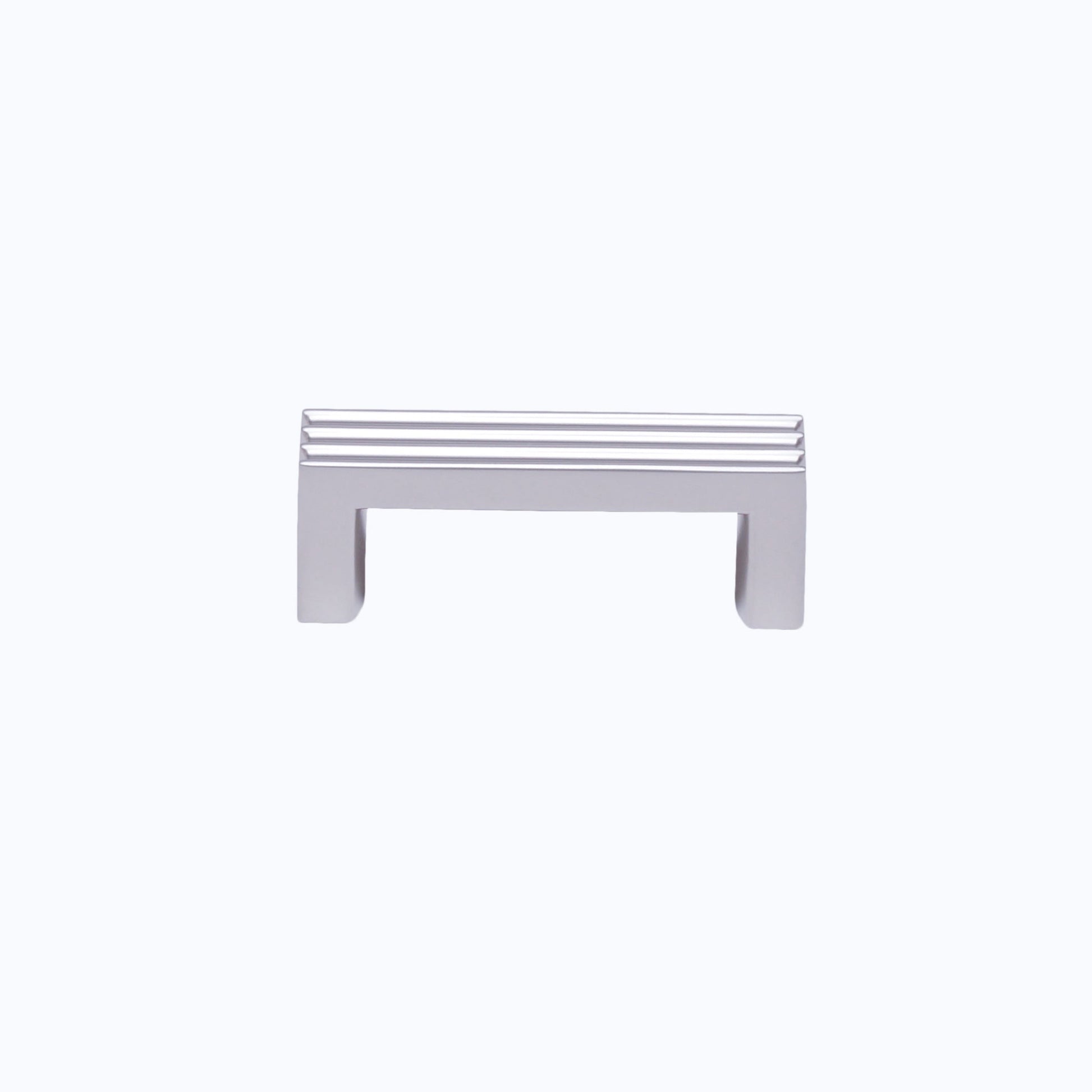 Design-Bügelgriff Kamala 64 mm in Nickel matt galvanisiert, frontale Ansicht auf weißem Hintergrund