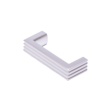 Design-Bügelgriff Kamala 64 mm in Nickel matt galvanisiert, liegend auf weißem Hintergrund