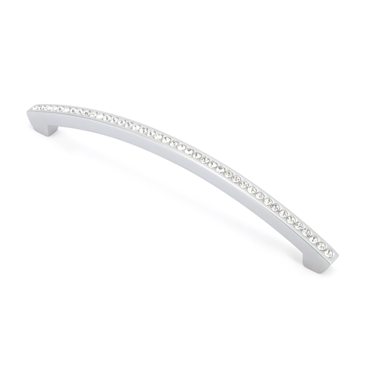Kristall-Bogengriff Scillia 128 mm Chrom matt galvanisiert stehend auf weißem Hintergrund