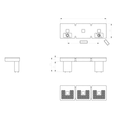 Technische Zeichnung Kristall-Bügelgriff Fiorina 64 mm auf weißem Hintergrund