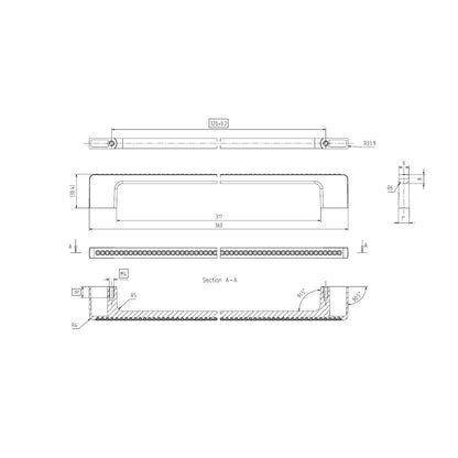 Technische Zeichnung Kristall-Bügelgriff Zehra 320 mm Chrom matt galvanisiert auf weißem Hintergrund