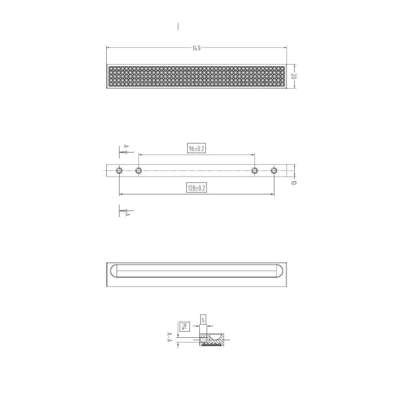 Technische Zeichnung Kristall-Griffleiste Jace auf weißem Hintergrund
