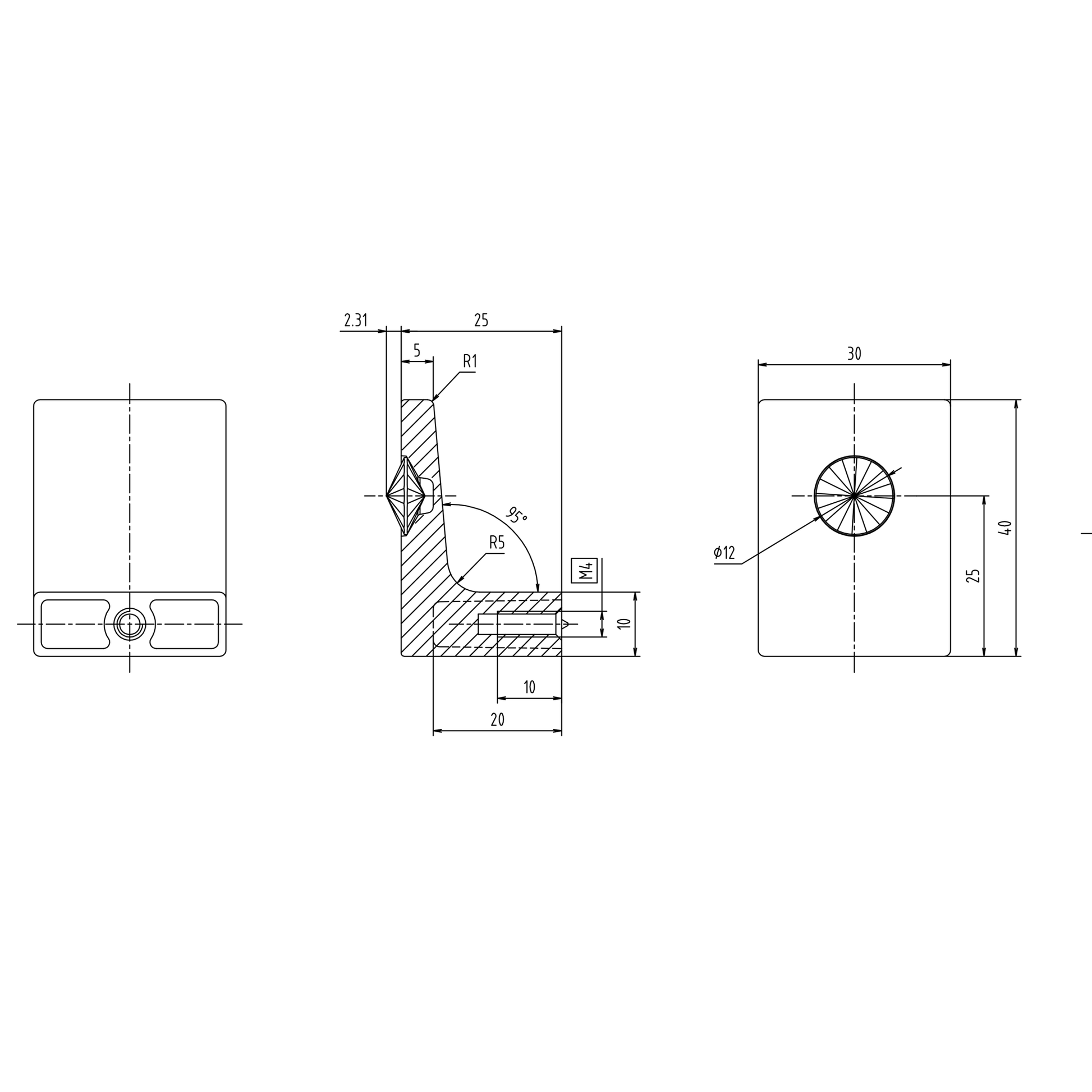 Technische Zeichnung Kristall-Möbelknopf Yoline 40 mm