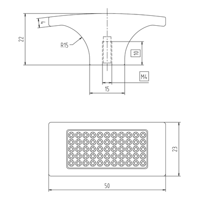 Technische Zeichnung Kristall-Möbelknopf Melis auf weißem Hintergrund