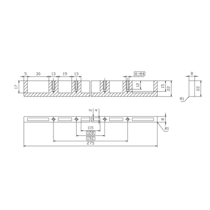 Technische Zeichnung Griffleiste Livano 128/192 mm