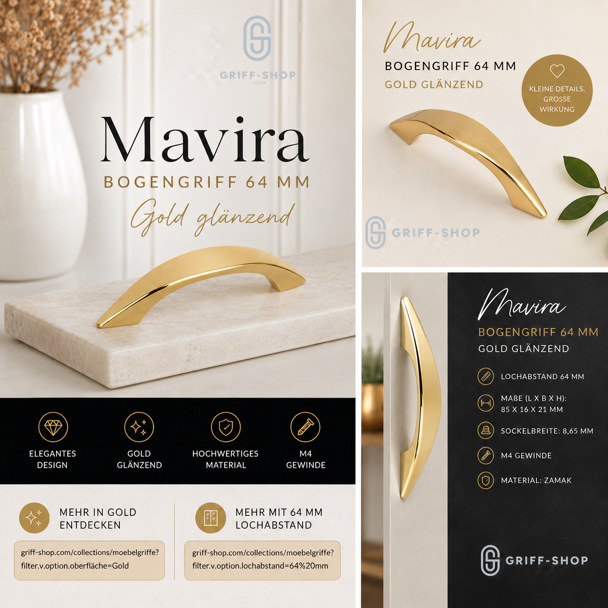 Bogengriff Mavira 64 mm in Gold glänzend Mood Bild 