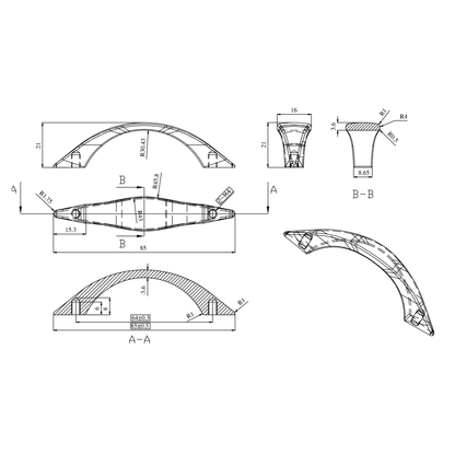 Technische Zeichnung Bogengriff Mavira 64 mm