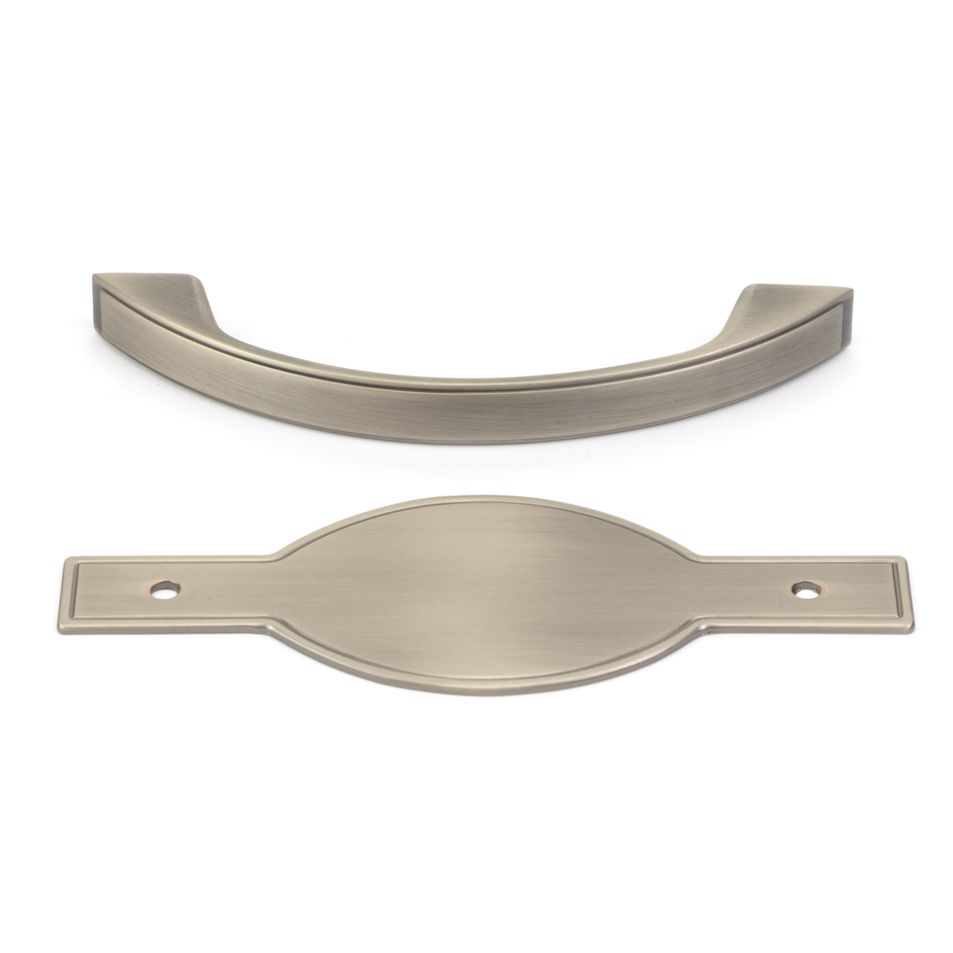 Antik-Bogengriff Chiron 96 mm Antik Silber galvanisiert liegend zweiteilig auf weißem Hintergrund