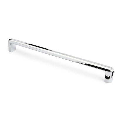 Buegelgriff Dencia 256 mm Chrom glaenzend mit Acryl weiss stehend auf weissem Hintergrund