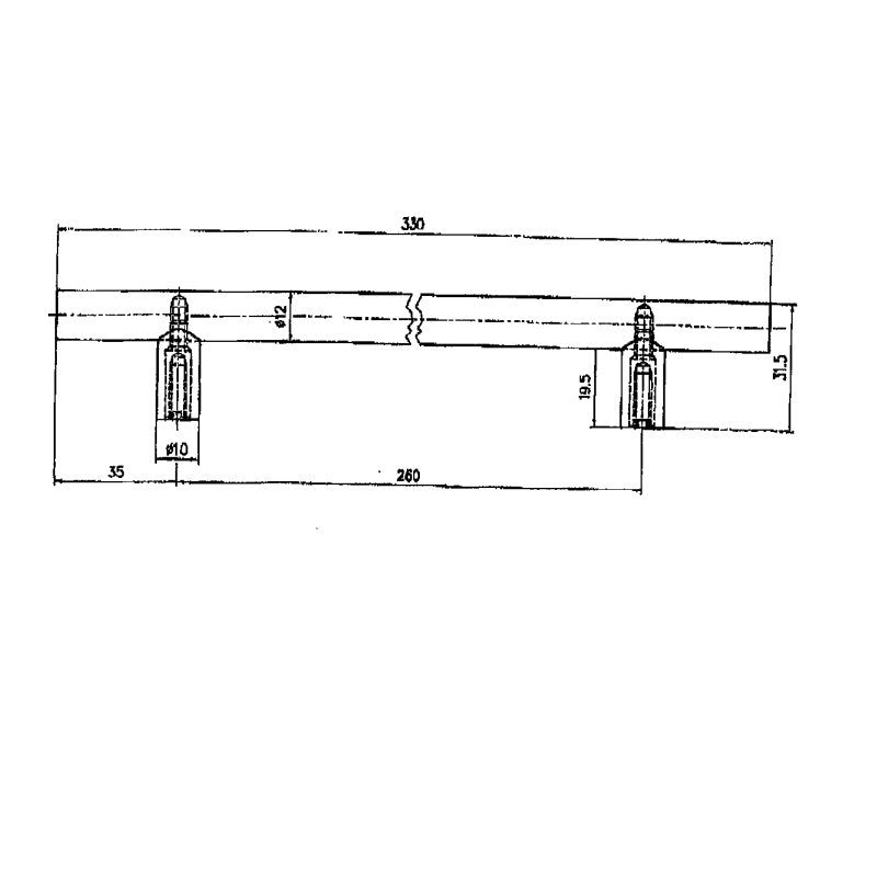 Technische Zeichnung Relinggriff Rosita 260 mm auf weißem Hintergrund
