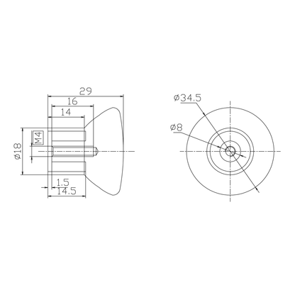 Technische Zeichnung Möbelknopf Hekabe auf weißem Hintergrund