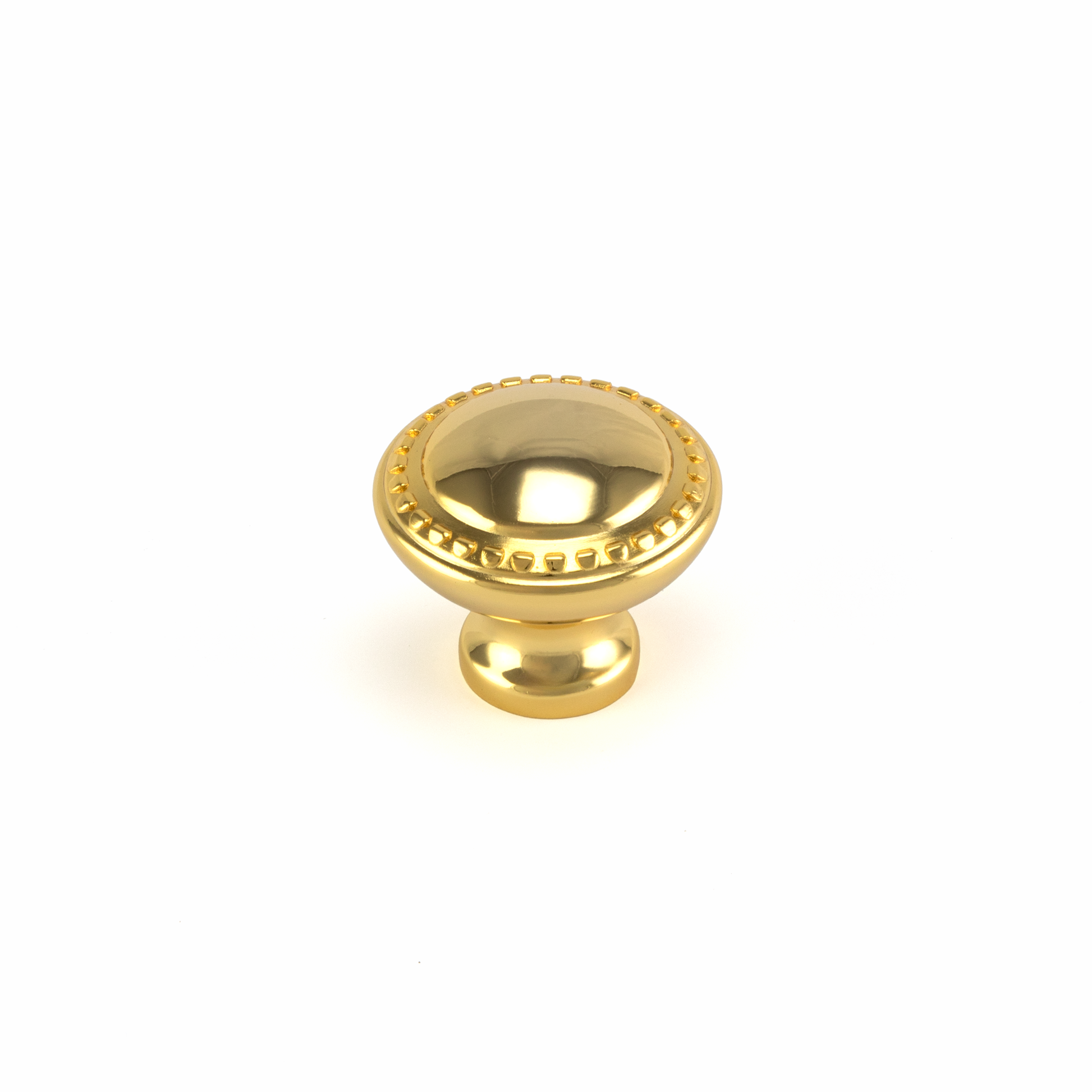 Moebelknopf Kane 35 mm Gold glaenzend galvanisiert stehend auf weissem Hintergrund