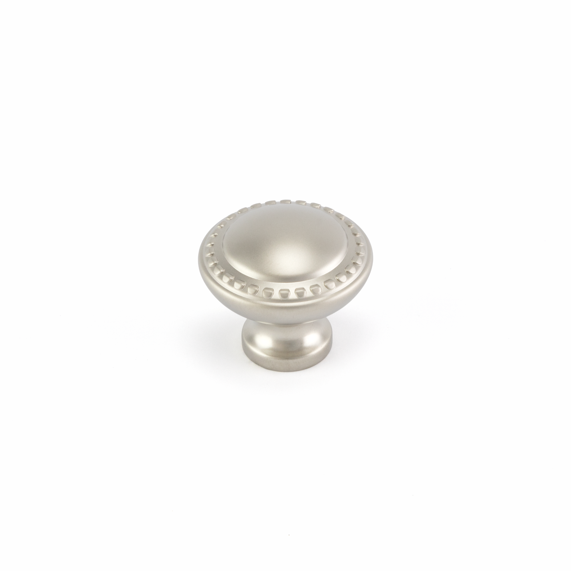 Moebelknopf Kane 35 mm Nickel matt galvanisiert stehend auf weissem Hintergrund