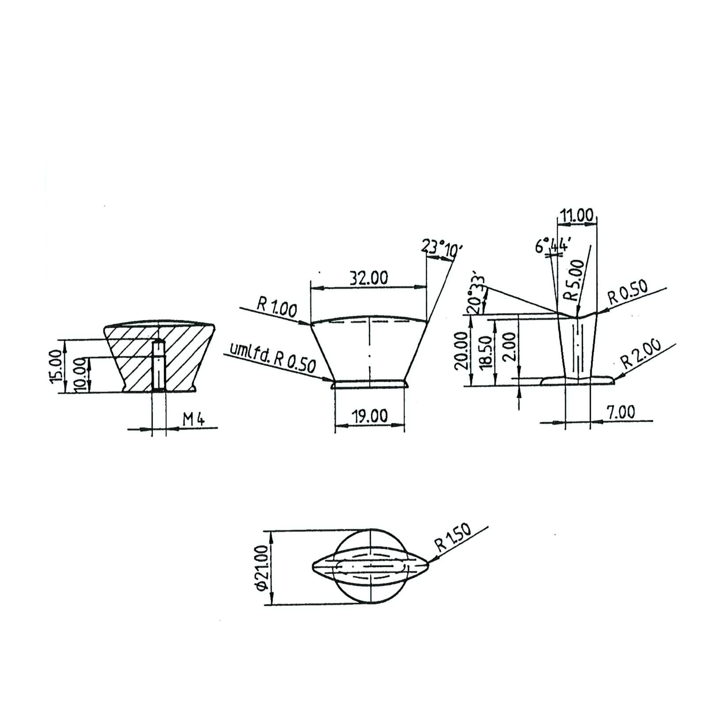 Technische Zeichnung Möbelknopf Nava auf weißem Hintergrund