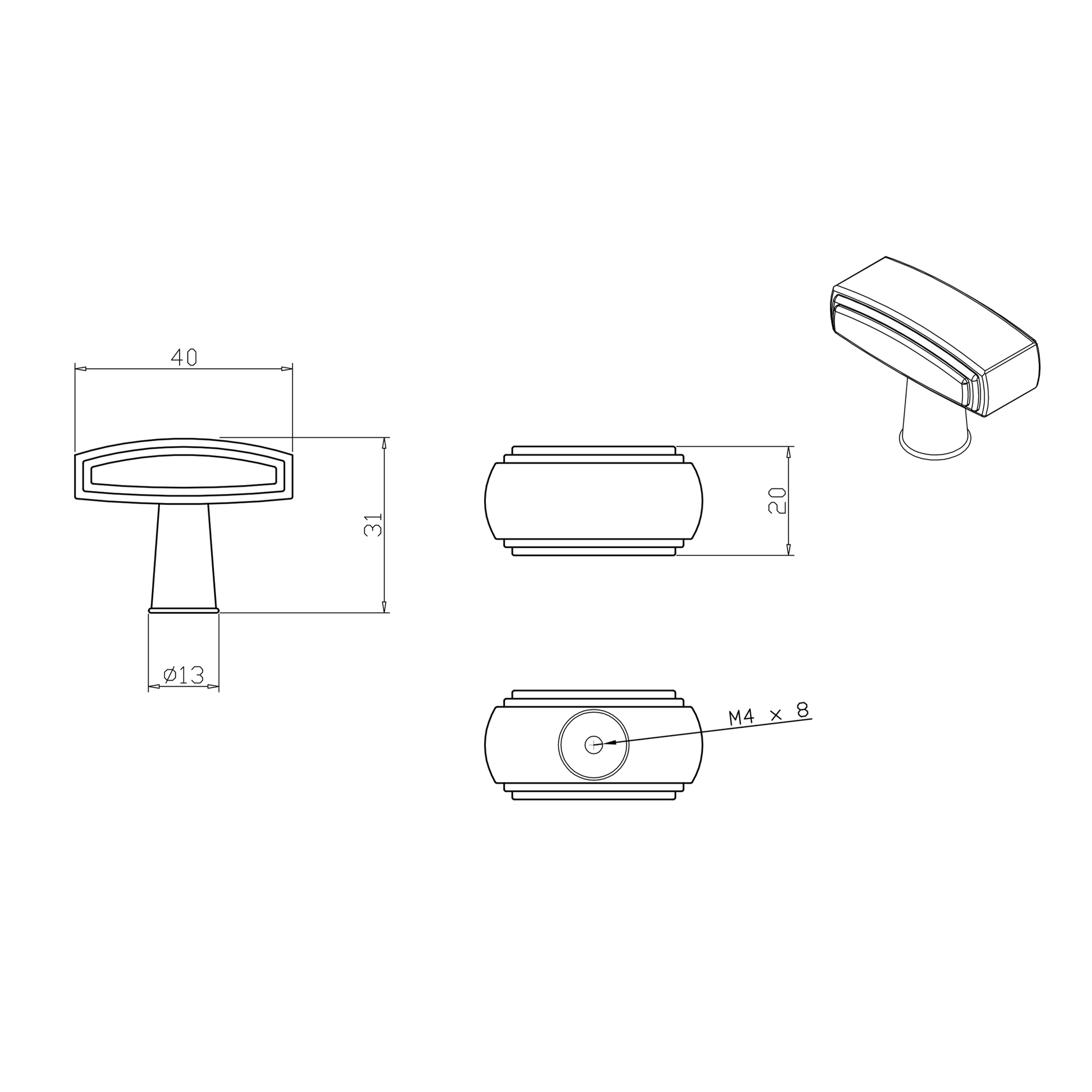 Technische Zeichnung Möbelknopf Zimanga auf weißem Hintergrund