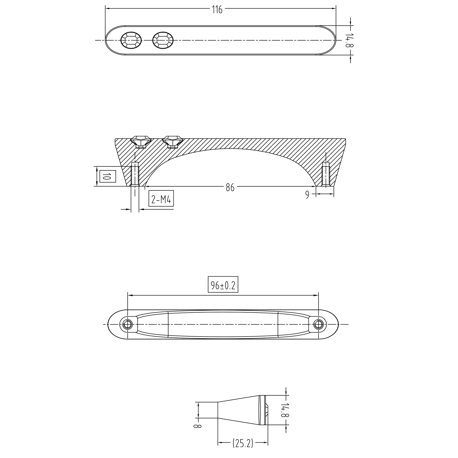 Technische Zeichnung Buegelgriff Narcizia 96 mm Lochabstand