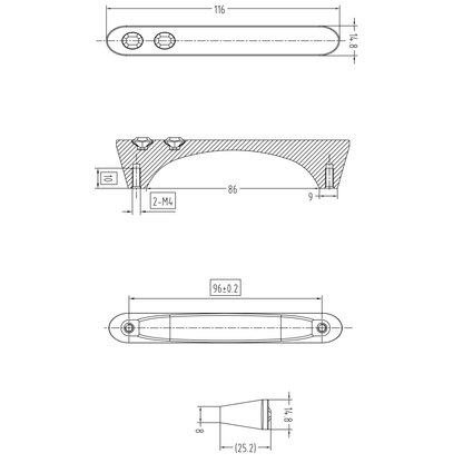 Technische Zeichnung Buegelgriff Narcizia 96 mm Lochabstand