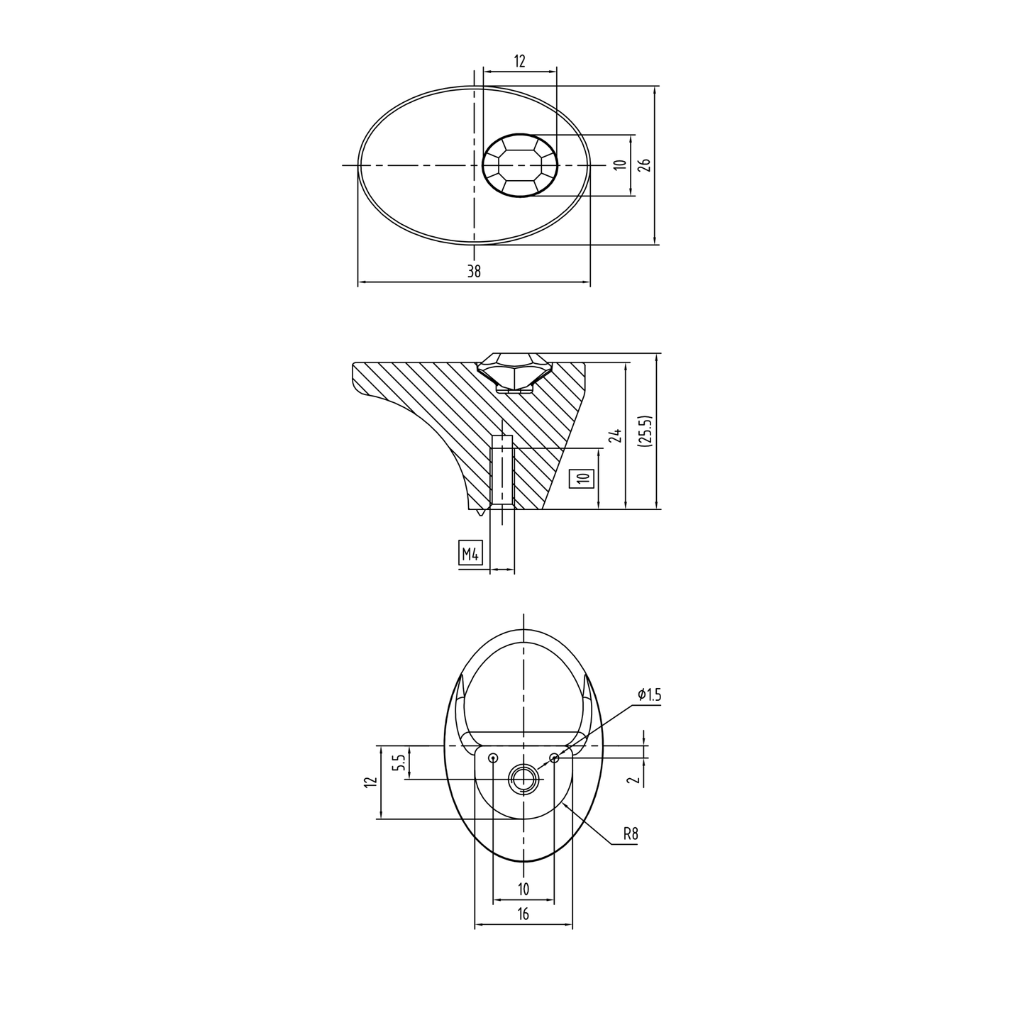Technische Zeichnung Moebelknopf Narcizia mit Massen