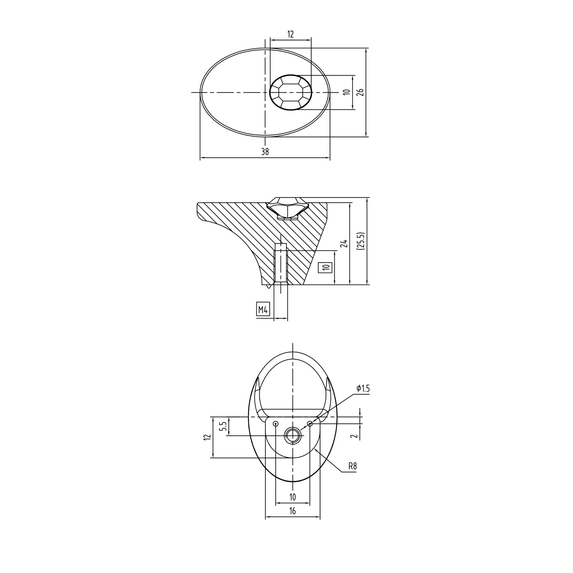 Technische Zeichnung Moebelknopf Narcizia mit Massen