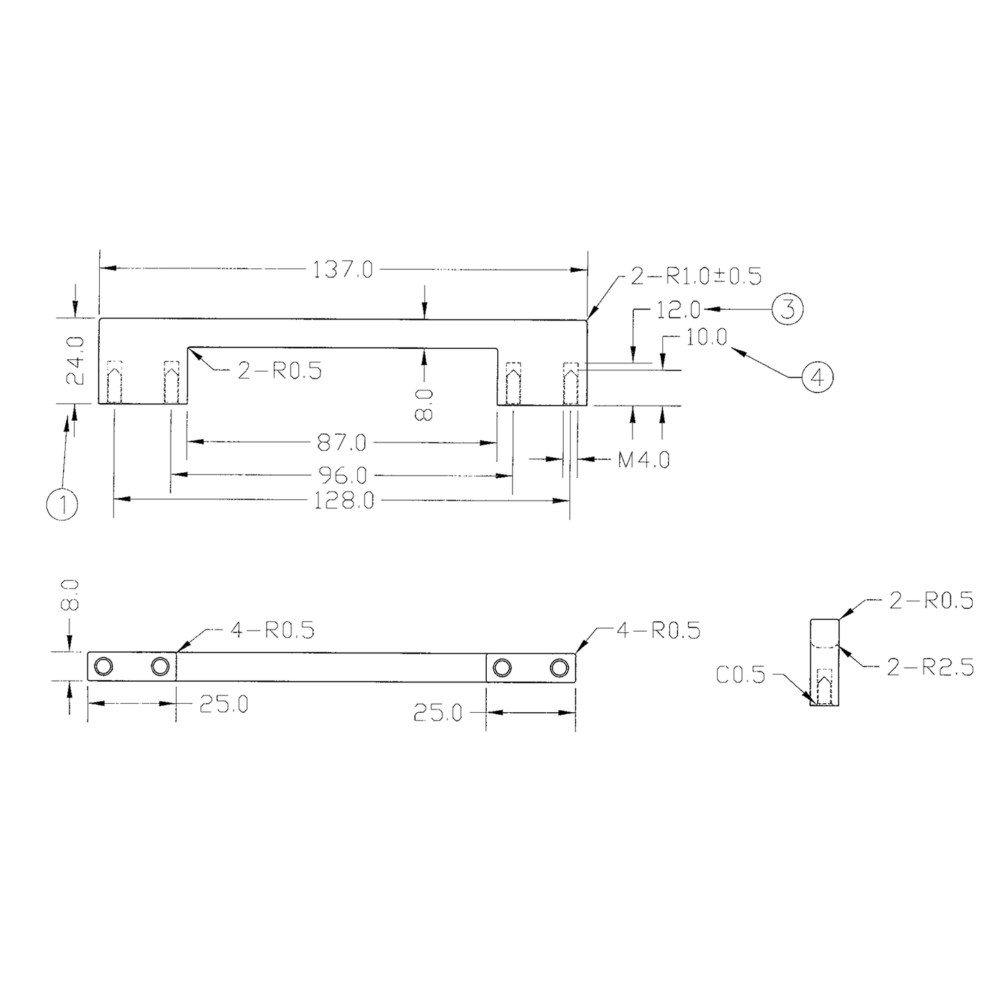 Technische Zeichnung Bügelgriff Nivaro 96/128 mm
