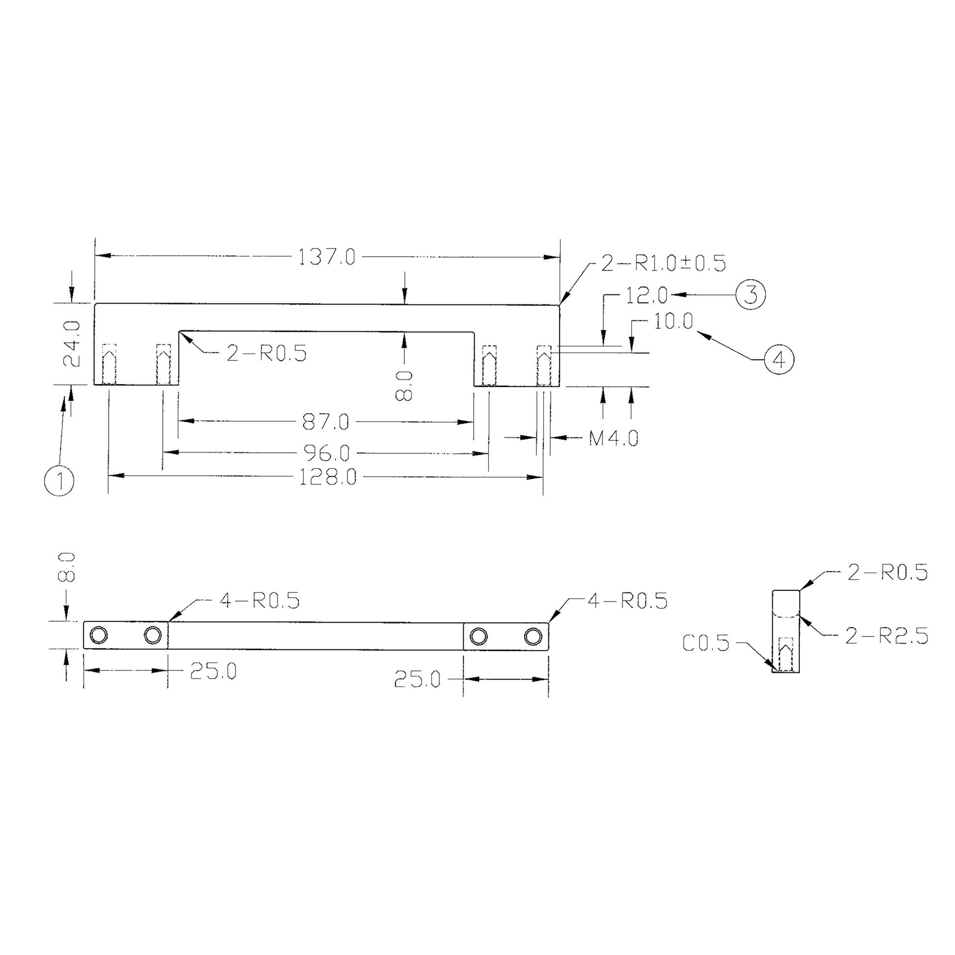 Technische Zeichnung Bügelgriff Nivaro 96/128 mm
