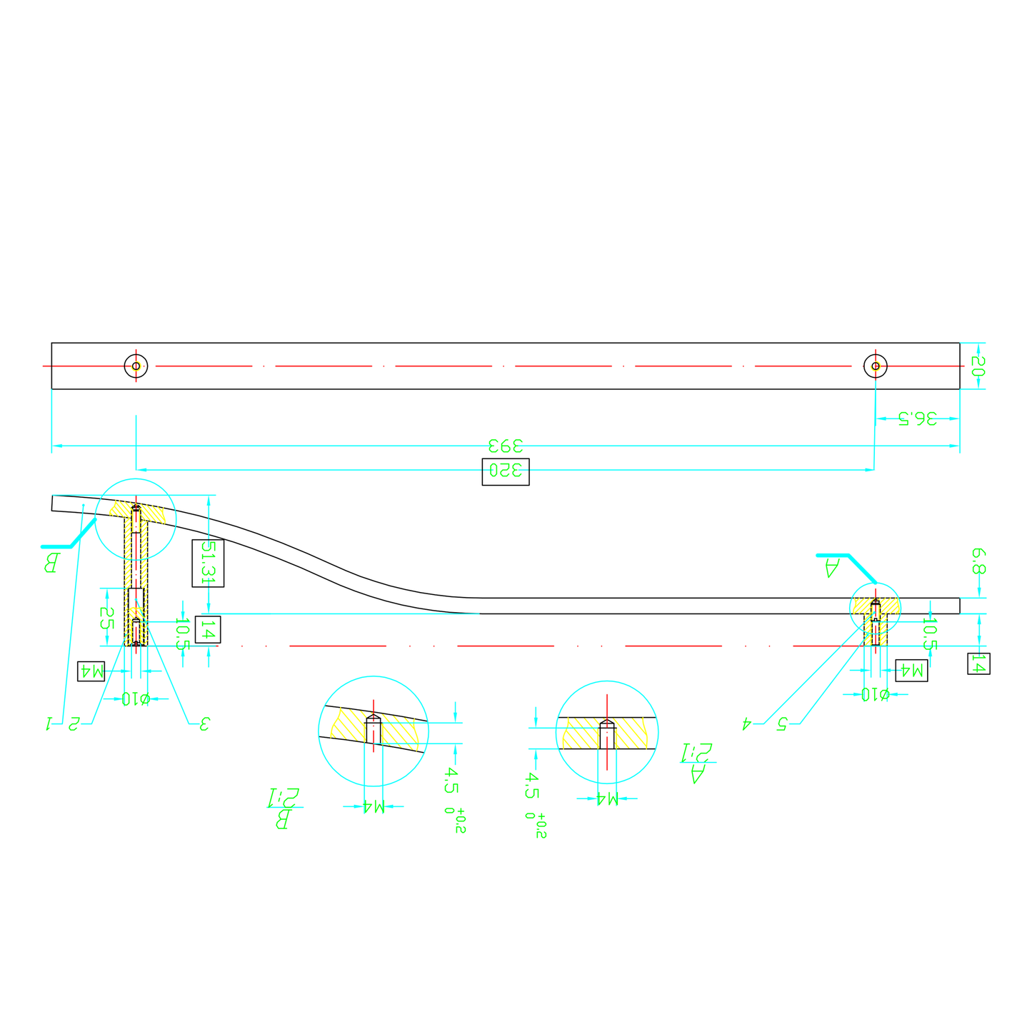 Technische Zeichnung Bügelgriff Nube 320 mm
