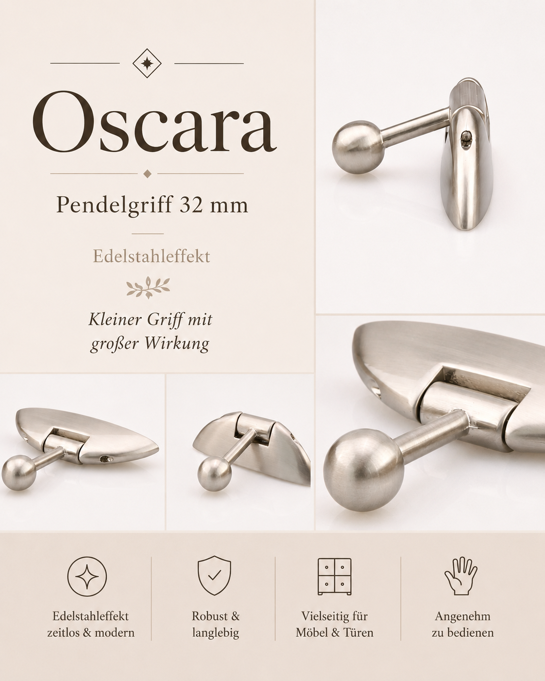Pendelgriff Oscara 32 mm in Edelstahleffekt Mood Bild