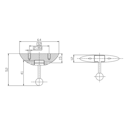 Technische Zeichnung Pendelgriff Oscara 32 mm
