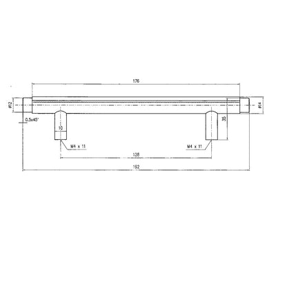Technische Zeichnung Design-Relinggriff Jela 128mm