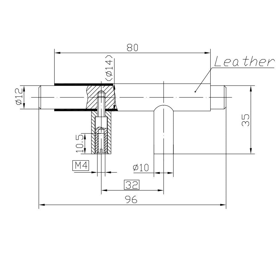Technische Zeichnung Design-Relinggriff Jela 32 mm auf weißem Hintergrund