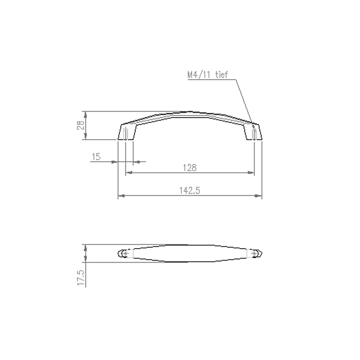 Technische Zeichnung Bügelgriff Rubi 128 mm
