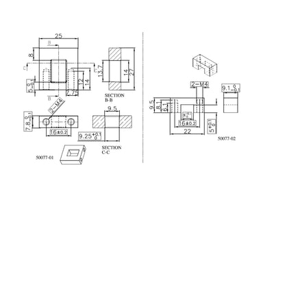 Technische Zeichnung Design-Möbelknopf Sakura 16 mm