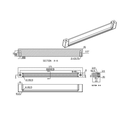 Technische Zeichnung Griffleiste Schahin 160 mm
