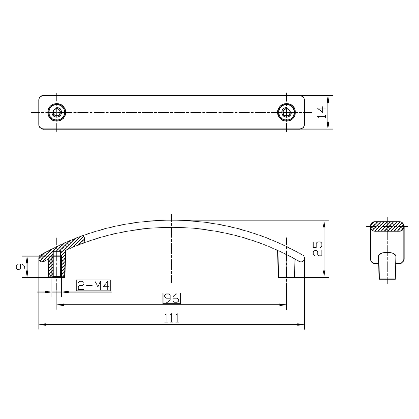 Technische Zeichnung Bügelgriff Shirani 96 mm 