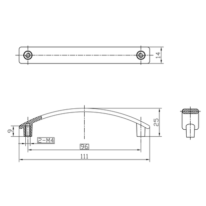 Technische Zeichnung Bügelgriff Shirani 96 mm 