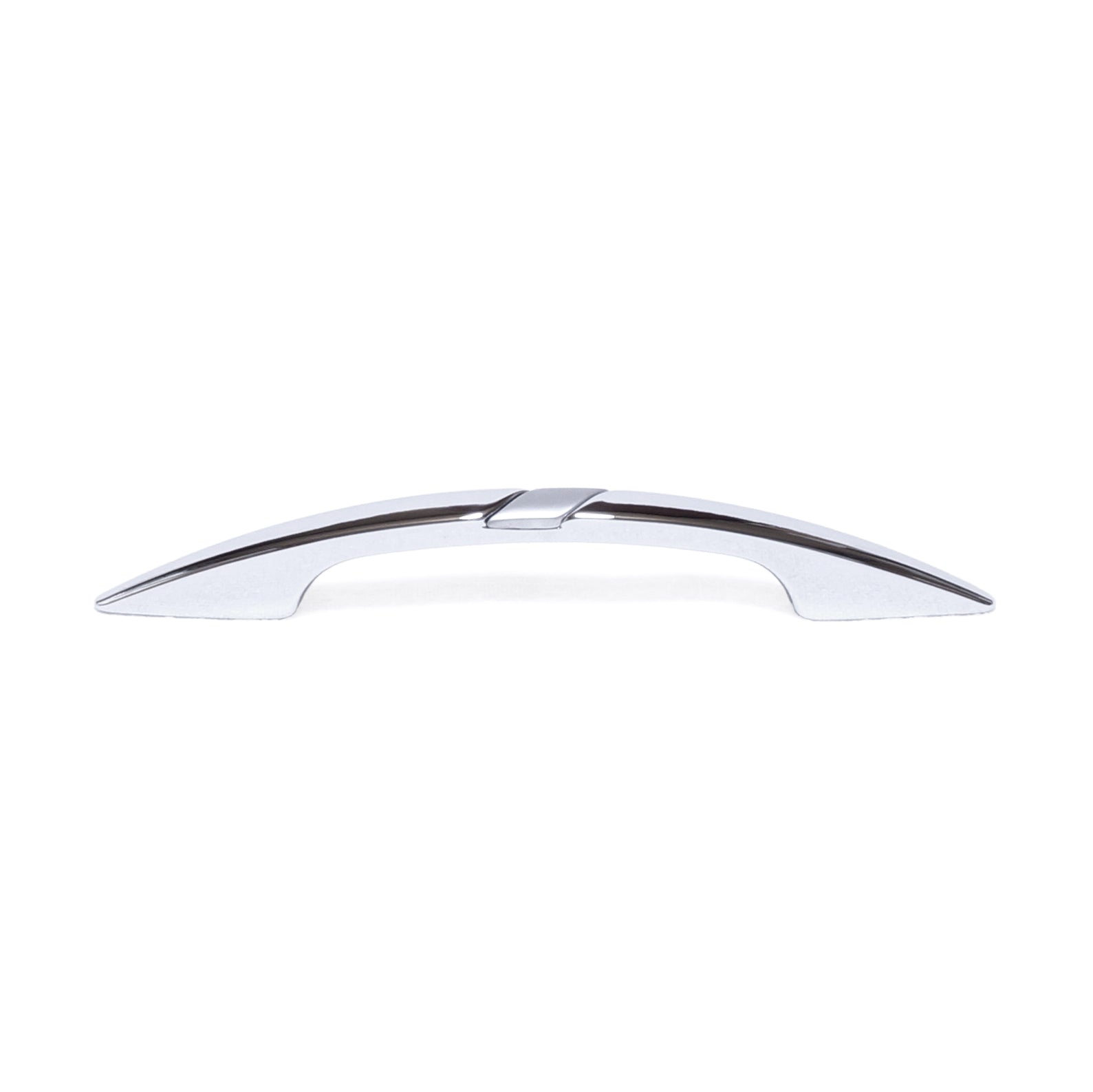 Design-Bogengriff Silena 64 mm in Chrom glänzend mit Chrom matt frontal auf weißem Hintergrund
