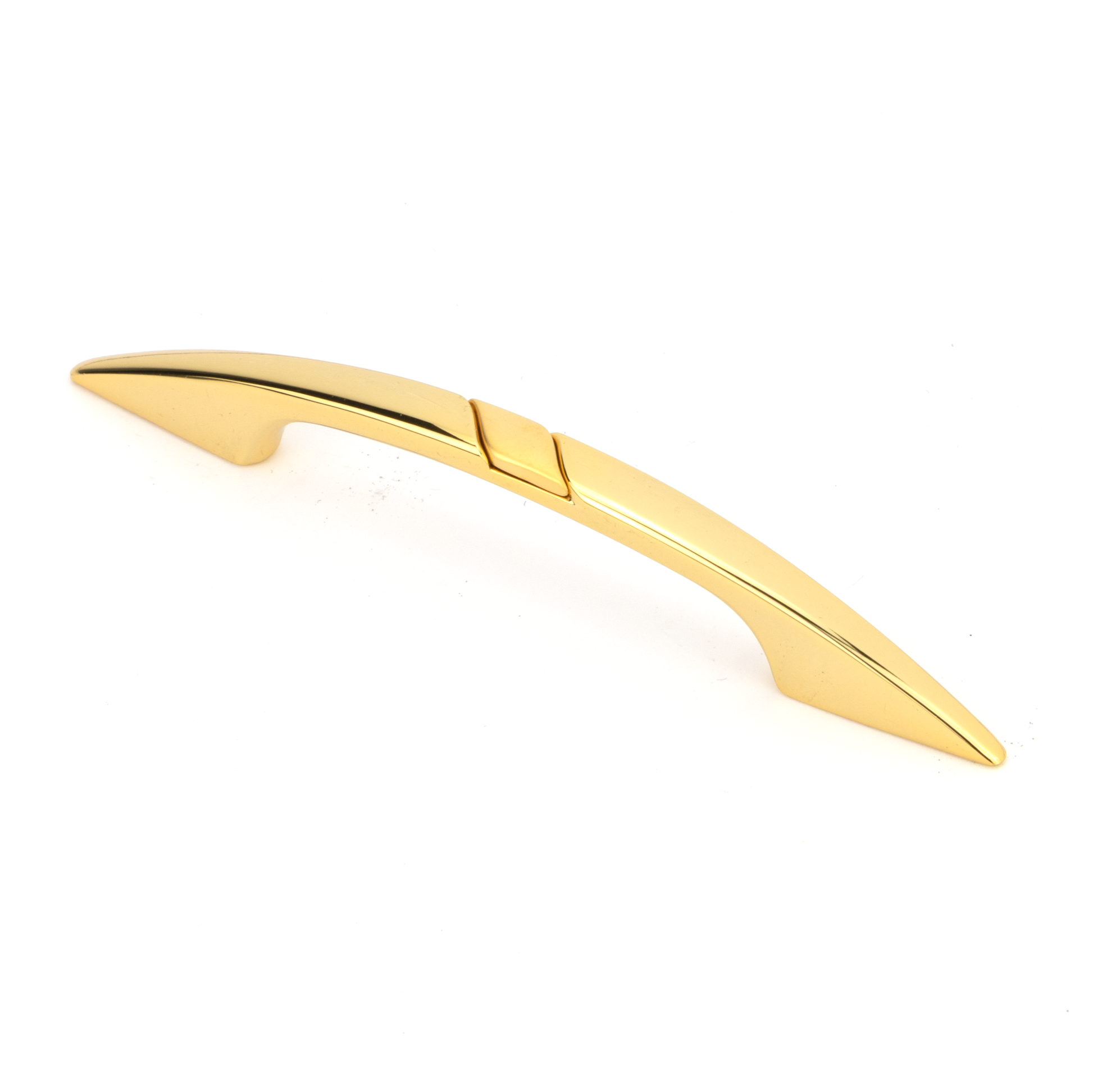 Design-Bogengriff Silena 64 mm in Gold glänzend mit Gold matt seitlich auf weißem Hintergrund
