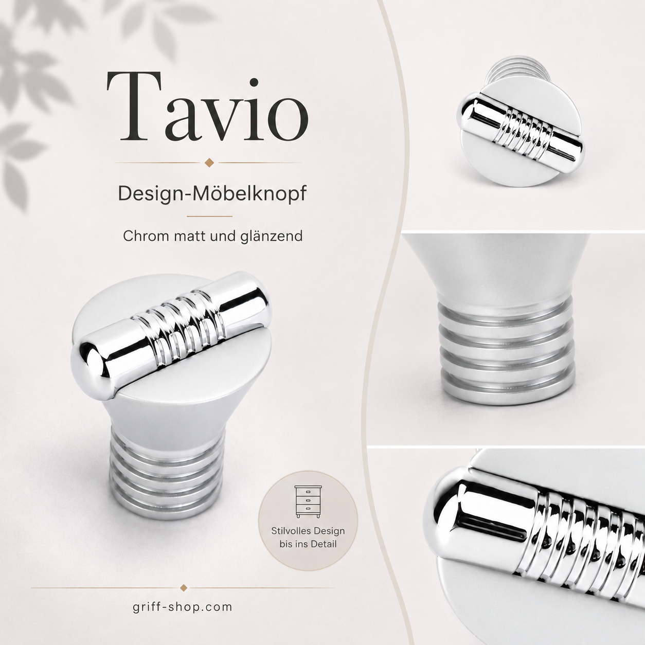 Design-Möbelknopf Tavio in Chrom matt und glänzend Mood Bild
