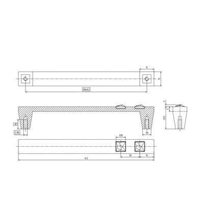 Technische Zeichnung Kristall-Bügelgriff Tuija 128 mm