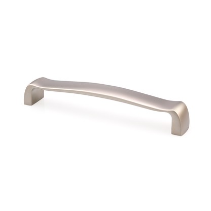 Bogengriff Valena 160 mm in Nickel matt seitlich auf weißem Hintergrund