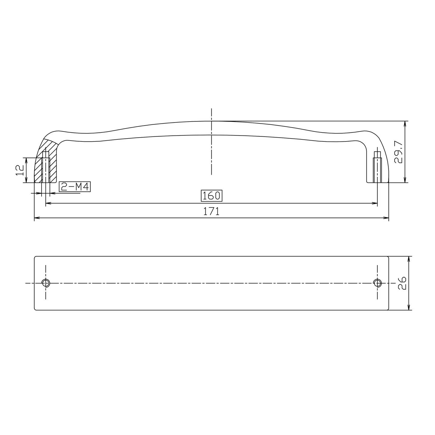 Technische Zeichnung Bogengriff Valena 160 mm
