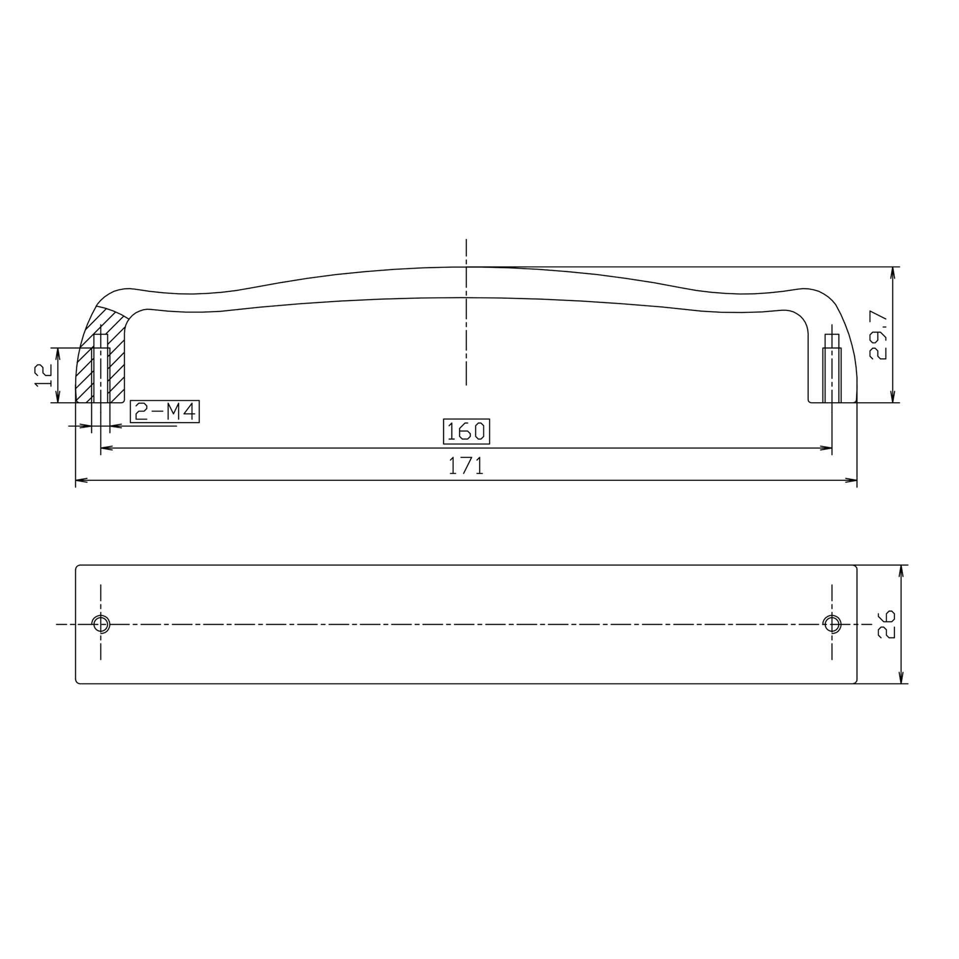 Technische Zeichnung Bogengriff Valena 160 mm