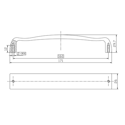 Technische Zeichnung Bogengriff Valena 160 mm
